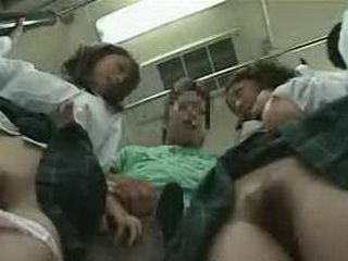 Japanese schoolgirls get freaky on public transit for some XXX action!