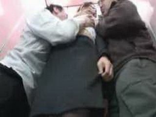 Fucking an innocent Nippon girl in the elevator with a big black dick