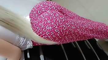 My stepdaughter gets into provocative positions behind the store counter and all in order to have sex with me