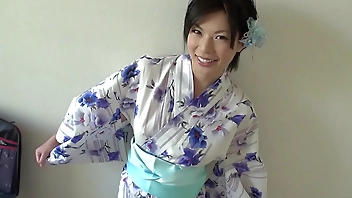 Japanese brunette kimono lady  Saki Aoyama  cock sucking,uncensored.