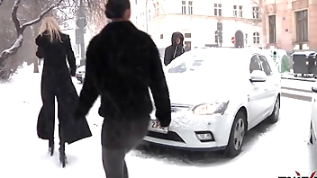 Three hotties sneaking amateur dude into the car for good fuck