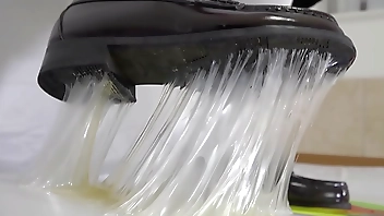 Sticky adhesive tape keeps shoes off the floor.