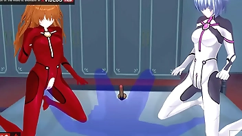 エロアニメ　レイ、アスカと3P中出し、レズあり　無料Sample