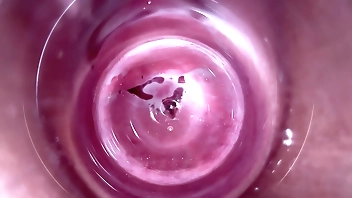 Camera deep inside teen creamy vagina