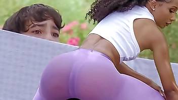 Young Boy SNEAKING on Her HOT MILF Neighbor Doing Her Workout - MILFED