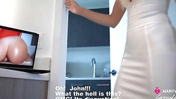 Step Mom caught Step Son jerking off and help him to cum quick while StepDad is not home CarryLight MILF