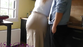 My stepmom's tight leather skirt makes her want to fuck her huge ass!
