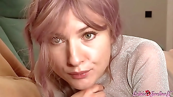 Horny Pink Haired Cutie Sensually Sucks Big Dick, Licking Balls and Swallows Cum