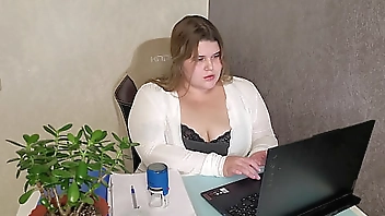 Boss fucked BBW sextress's huge ass and cum on her big juicy tits