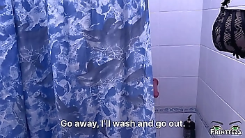 Stepson spies on his StepMom in the shower, stepmother suck two dicks, creampie in stepmom