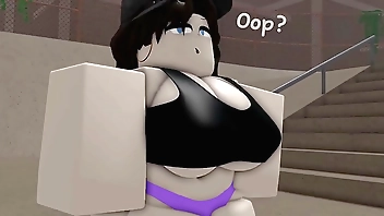 Roblox Emo Girl pulls up her tanktop for you in Public