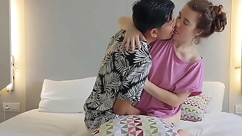 Step Bro and Step Sis fight with pillows hotel room