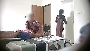 Flashing dick infront of two maids when taking massage