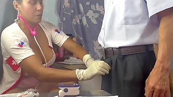 doctor threesome, she takes out the semen from her patient's stepbrother and masturbates her cute hot and slutty busty and big ass patient