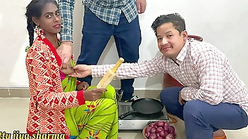 First time sex with bhabhi in kitchen with two dever's threesome sex