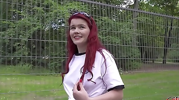 GERMAN SCOUT - Redhead Football Fan Mia May Pickup for Public Anal Fuck at Public Viewing