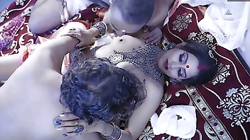 Husband Shares His Cute Newly Married Wife with His Friend At Wedding night - Threesome Fuck