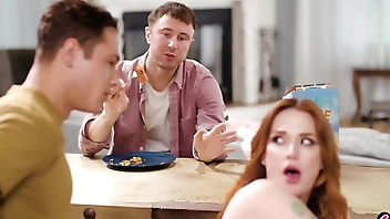 Cucking his mature MILF stepmom Siri Dahl in front of her boyfriend