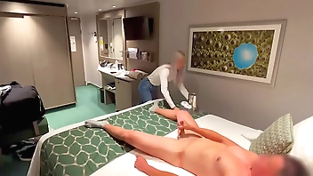 I call the girl at the hotel reception to bring me a soft drink to my room and she helps me finish cumming by jerking off