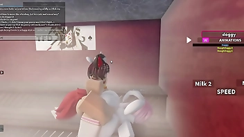 Femboy cat pegging bisexual female bunny in a Roblox Studio collab project