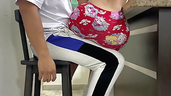 My Innocent Stepdaughter Sitting on my Legs When She Goes to Eat While I Enjoy Her Big Ass