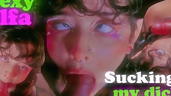 Hot elf masturbates with hentai, then sucks my dick