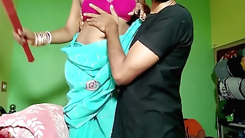 Husband romantically love wife and fucked while she cleaning Room