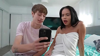 Stepson caught MILF stepmom cheating then fucked her