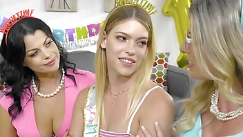 Sexy 18yo babe having sex with lesbian stepmoms