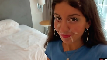 Step sister lost the game and had to go outside with cum on her face - Cumwalk