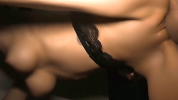 From each thrust of the dick, her stomach bulges out, and big natural tits bounce. Hard fuck with cum inside