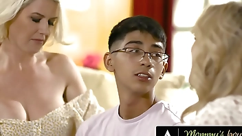 Hot Blonde Stepmoms Kayla Paige And Kit Mercer Fight Over Their Stepson's Big Cock!