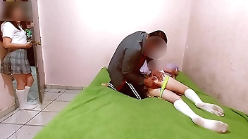 Student takes her best friend home to be fucked by her stepdad, real homemade NTR