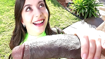 Cute teen meets a huge monster cock! - interracial porn