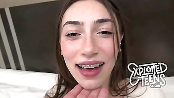 Watch this 18 yr old with braces give a sloppy blowjob