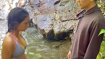 I masturbate watching a stranger girl while she bathes in the lake and I end up fucking her hard and cumming in her ass.