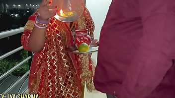 After breaking the fast on 2023 Karwa Chauth husband and wife's Chudai with dirty talk