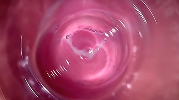Camera inside my tight creamy pussy, Internal view of my horny vagina