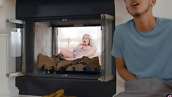 Blonde MILF Sadie Summer caught masturbating by a perving young virgin guy