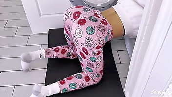 Step Son filled Step Mom up with cum when she stuck in wash machine CarryLight MILF