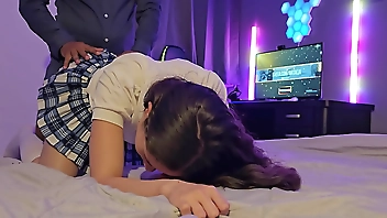 Uniformed student fucks her stepfather and tells him that this time we do it with a condom