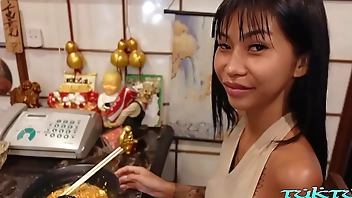 Seductive and skinny Pikka Thai returns for another dose of thick white cock