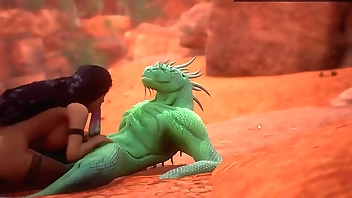 A girl is fucked by a lizard with two cocks - Wild Life