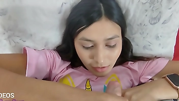 throwing all the cum on my stepdaughter's face, whore, and she likes it!!