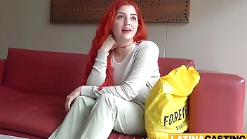 Curvy Latina Redhead Messy Facial Casting Cumshot and Swallow