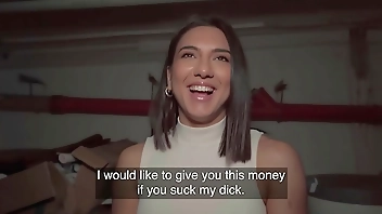 Public Agent Beautiful Brunette Biology Student Cums Over a Stranger Cock