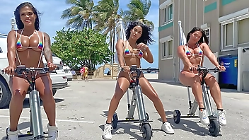 Big Ass Latinas Ride Electric Trikes At Public Beach Big Booty