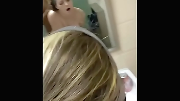 Cute girl gets bent over public bathroom sink