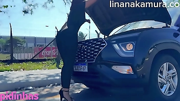 Gifted Truck Driver Fucks Naughty Asian Girl's Pussy in the Middle of the Road When Stopping to Help Hot Japanese Girl - Lina Nakamura - John Coffee