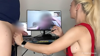 I show to my stepmom my husband’s cock close to webcamera, she is considering watching and we discuss how it looks like. CFNM.